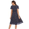 thumbnail image 1 of Robe Imprimée Florale pour Femmes Col en V Manches Courtes Été Plage Boho Robe Midi en Chiffon, 1 of 2