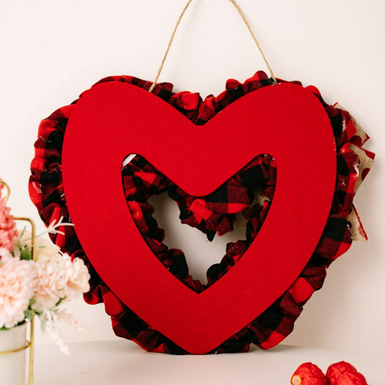 Large Valentine's Day Burlap Heart Wreath for Front Door, Rustic