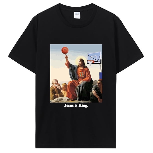 Camiseta divertida de baloncesto con giro de dedo de Jesús Camiseta de algodón con estampado religioso de Pascua para hombres y mujeres cristianas Camisetas clásicas para Mujer