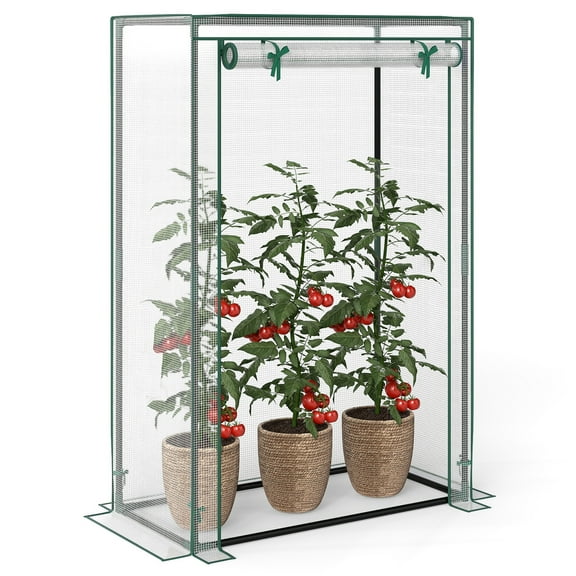 Costway 39” x 20” x 59” Portable Mini Greenhouse with Roll-Up Zippered Door, Indoor Outdoor White