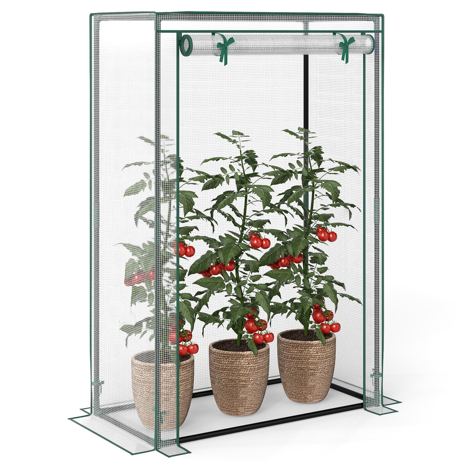 Costway 39” x 20” x 59” Portable Mini Greenhouse with Roll-Up Zippered Door, Indoor Outdoor White