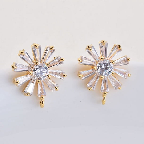 Pendientes de plata S925 Pendientes de color oro auténtico Accesorios con microincrustaciones de circonitas y flor de sol Cinturón colgante Broche de tremella