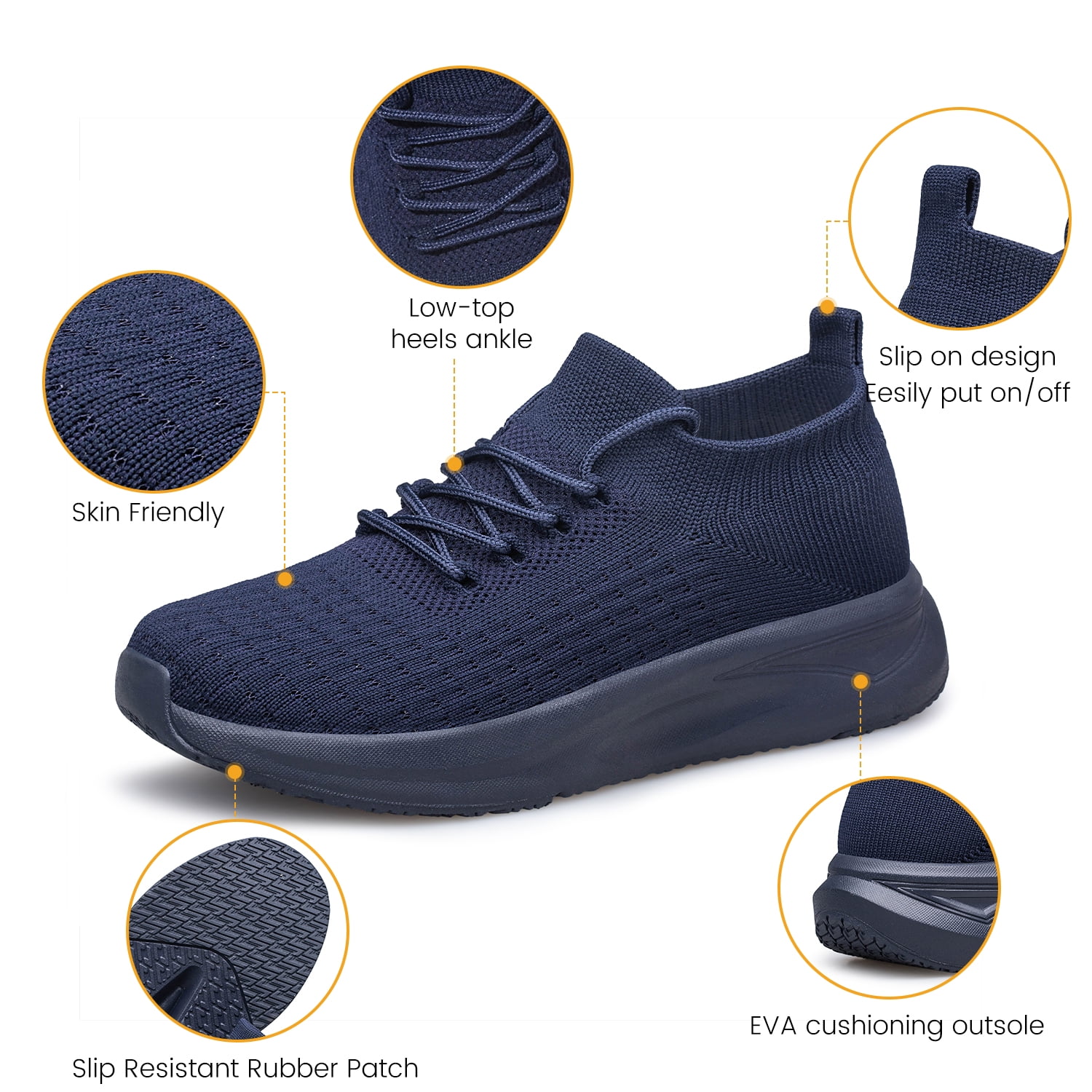 vibdiv Walking Shoes for Men Non Slip Running Shoes Lightweight Breathable Slip on Sock Shoes Workout Gym Fashion Sneakers Navy Blue Size 13