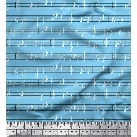 Soimoi Blue Cotton Jersey Fabric Notes Musical Instrument Decor Fabric Printed Yard 58 Inch Wide