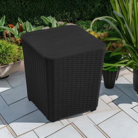 Outdoor Coffee Table with Extra Storage 11.5 Gallon Resin Rattan Side Table for Patio Decor,Cushions(Black) | Extra Storage, Patio Decor, Cushions