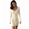thumbnail image 1 of Women Deep V Neck Button Front Knit Mini Dress Elegant Long Sleeve Ribbed Flowy Hem A-Line Short Dresses Color M, 1 of 9