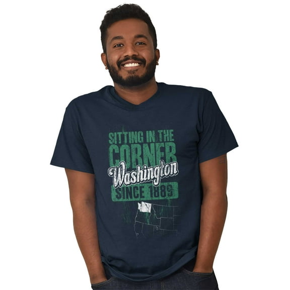 Washington Sitting In Corner WA Map Men's Graphic T Shirt Tees Brisco Brands S