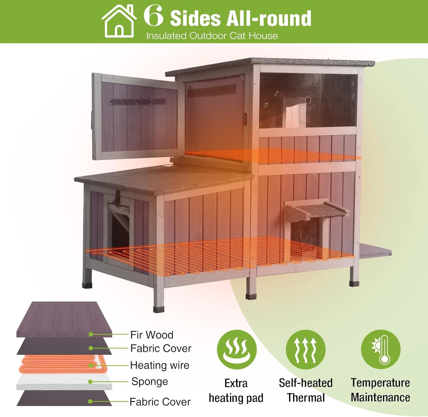 Aivituvin Heated Cat House for Outside Indestructible Outdoor Cat House Insulated Large Weatherproof Feral Cat Shelter with Heating Pad, Insulated Thermal Liner for 1-5 Barn Cats (Winter-Ready)