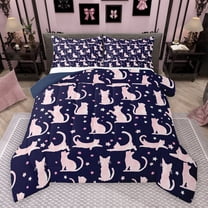 jejeloiu Pink Deepblue Bedding Comforter Set,Cute Cat Kitten Twin Comforter Sets,Pet Animal Lover Bedding Set For Girls Boys,Microfiber Bedroom Decor Reversible,2-Piece