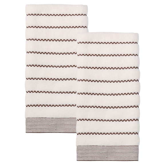 REGALWOVEN Pure Cotton Soft Hand Towels, Wavy Stripe Highly Absorbent Towels, 2 Pack Decorative Towel Set for Bathroom, Guest Room, Holiday Beige 29" x 13"