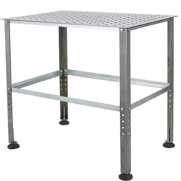 Pinypikaka Welding Table, 36x24 Inch Welding Workbench, 5/8-inch Fixture Holes, 0.12 Inch Thick Fabrication Table with Adjustable Beam, Feet, 600lbs Heavy Duty Fixture Table for Garage, Shop, Home
