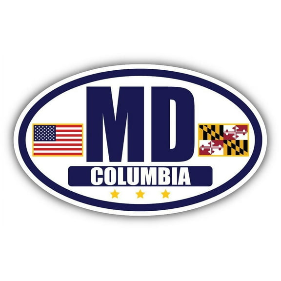 Flag of Maryland / American Flag Oval 3M Vinyl Bumper Sticker Decal | Navy & Gold Columbia, MD Sticker Vinyl Decal