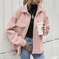 thumbnail image 3 of Ladies Solid Color Woolen Jacket Casual Short Lapel Loose Jacket Pull And Bear Jacket Coats for plus Size Women Womens Jacket with Hood Western Leather Coat Western Coats for Women Puffy Jacket Women, 3 of 5