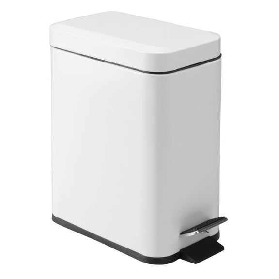 iDesign White Step-on Steel Wastebasket with Removable Bucket Insert for Bathroom, 5" x 8" x 11"
