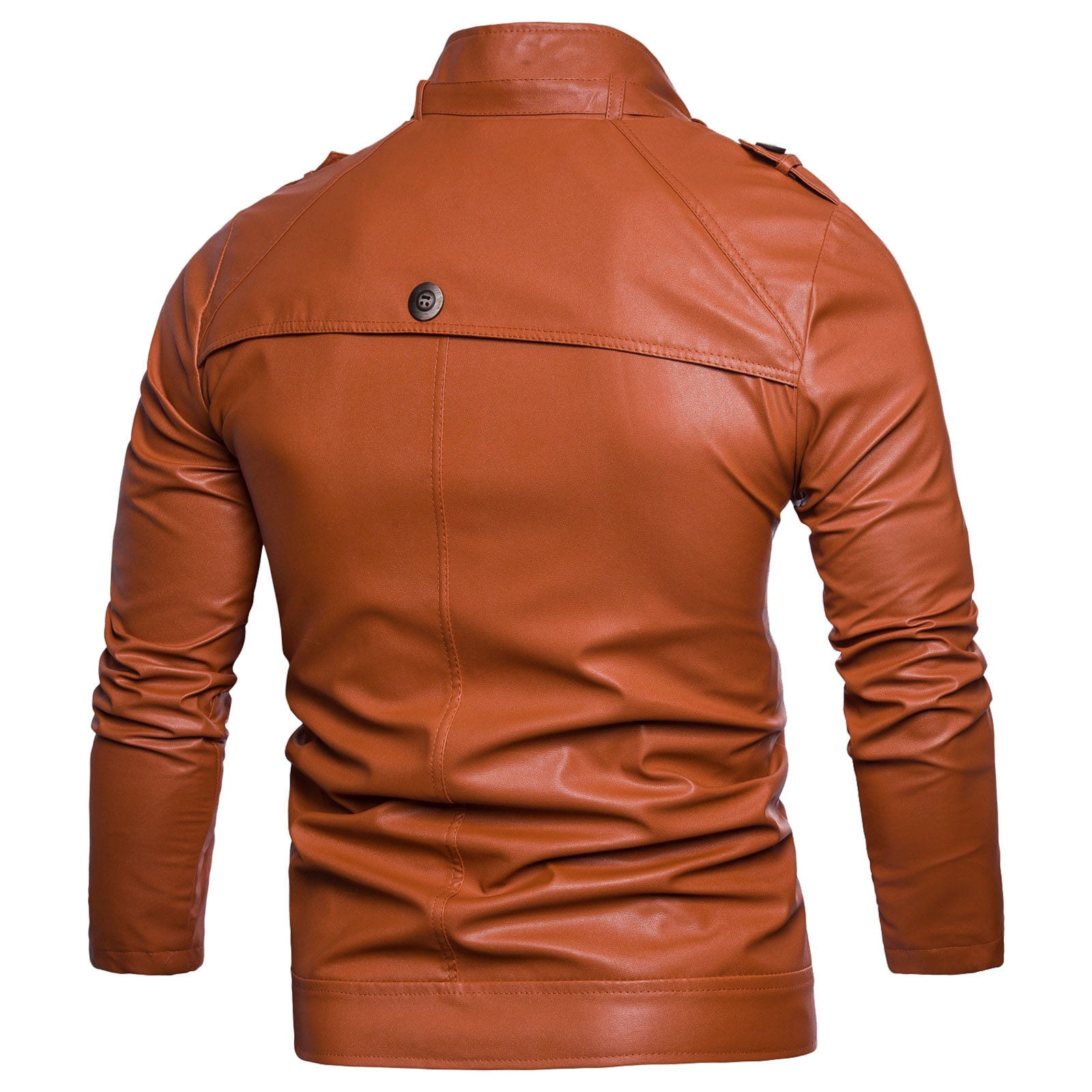Men Leather Jackets Clearance Sale Men's Spring And New Multi Button Motorcycle Standing Collar Washed Leather Jacket Men's Leather Coat Orange L