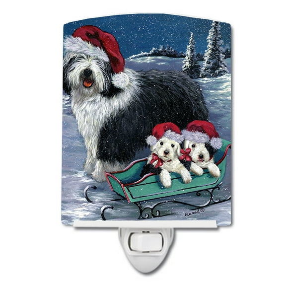 Old English Sheepdog Christmas Snow Ceramic Night Light