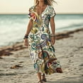 thumbnail image 2 of Long Sundresses for Womens V-Neck Short Sleeved Printed Tshirt Sundress XL, 2 of 7