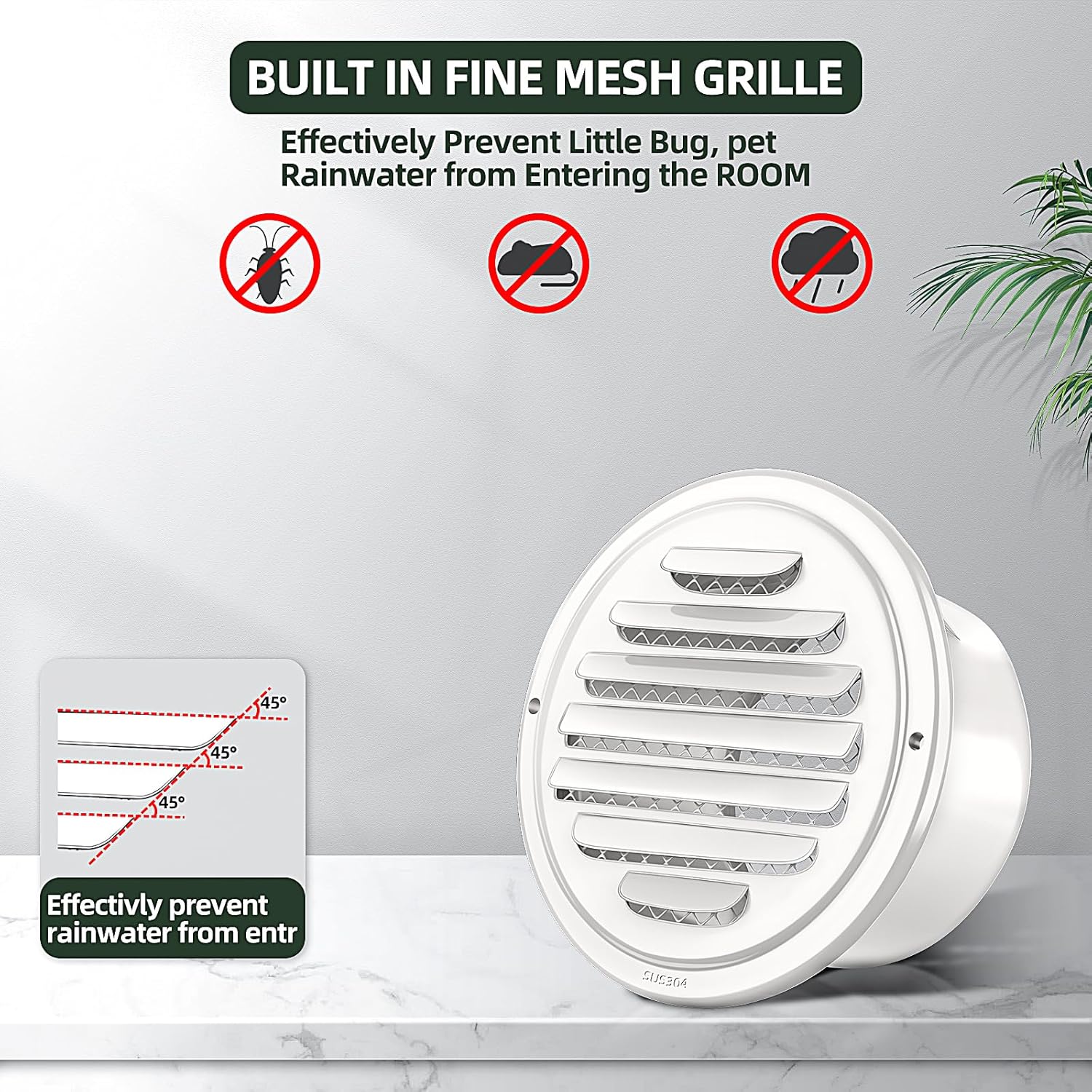 ABCISI 304 Stainless Steel Air Vents Cover,  Louvered Grille Cover Vent Flat Ducting Air Vent Wall Inlet with Built-in a Fly Screen Mesh for HVAC Ventilation (6 inch (150mm) White Paint)