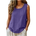 thumbnail image 2 of Mifsaly Linen Tank Tops for Women Pleated Front Scoop Neck Sleeveless Blouses Lightweight Casual Loose Fit Flowy Summer Clothes 2026 Purple,S, 2 of 6