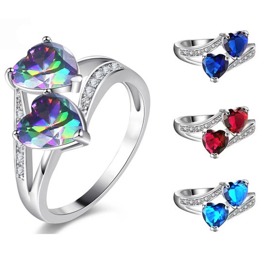 Ladies Fashion Diamond Set Love Heart Geometric Design Ring, Valentine's Day Special Ring Jewelry Gift for Girlfriend Woman Companion Couple Decoration