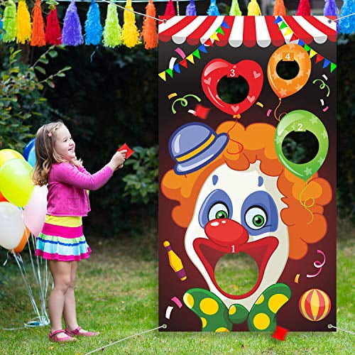 Toss Game Banner with 6 Bean Bags Animal World Themed Hit Throwing Games for Kids Birthday Adults Friends Forest Wild Party Family Gathering Indoor Outdoor Party Supplies Decor Gift Set 2101479