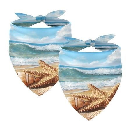 2 Pack Dog Bandana Girl Boy Pet Bibs Dog Scarf Kerchief Washable Bandanas Accessories for Small Medium Large Dogs Puppy Cat Beach Starfish Conch Shells
