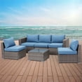 thumbnail image 2 of Superjoe 6 Pcs Outdoor Furniture Set Wicker Patio Sectional Sofa with Coffee Table,Blue Cushion, 2 of 7