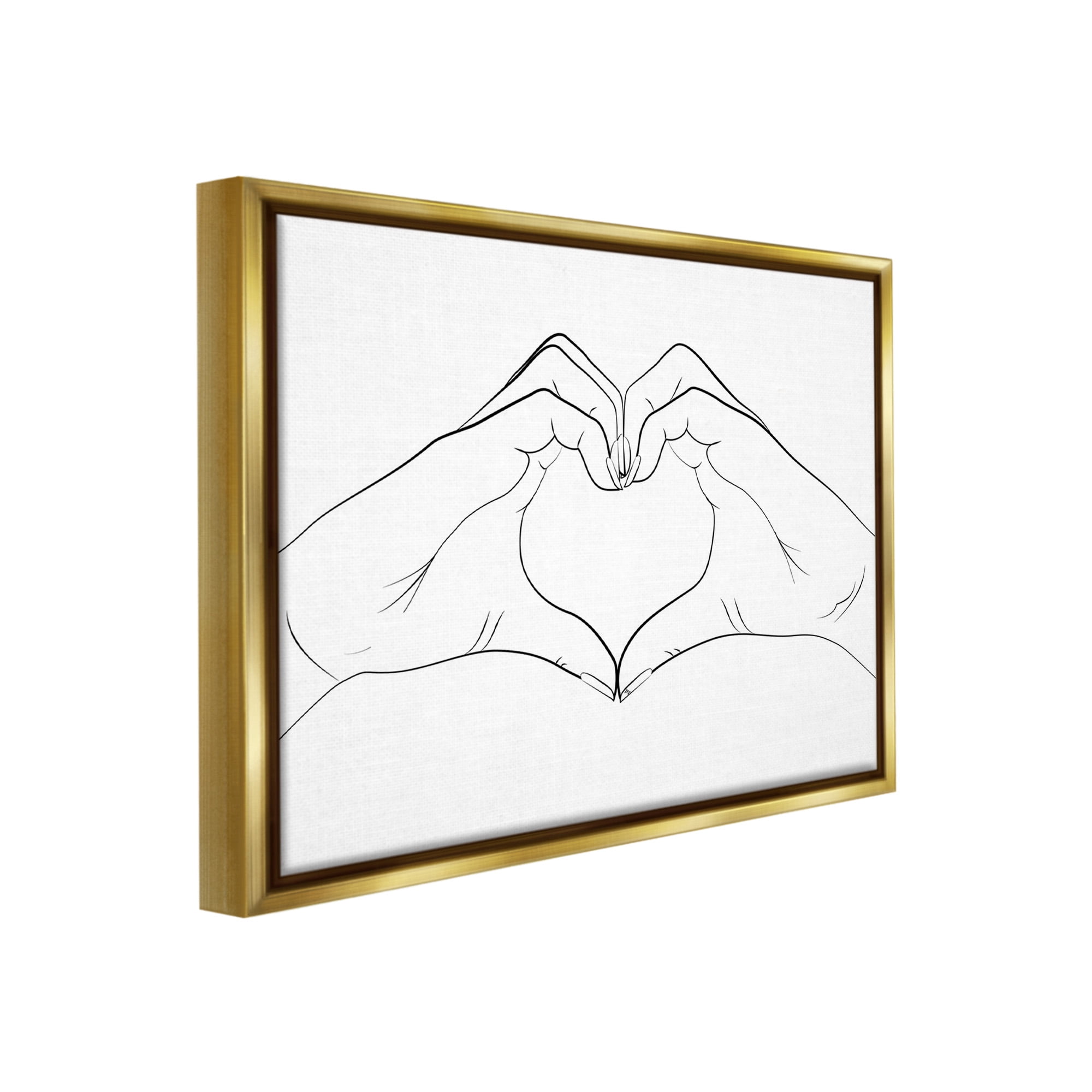 Stupell Industries Heart Shape Hands Typography Painting Gold Floater Framed Canvas Art Print Wall Art, 21 x 17