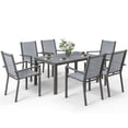thumbnail image 1 of 7-Piece Outdoor Dining Set, Grey Rectangular Table and 6 Stackable Mesh Chairs, Powder-Coated Steel Frame, for Backyard, Patio, Deck, Balcony and Pool Side, 59" Table Length, 1 of 4