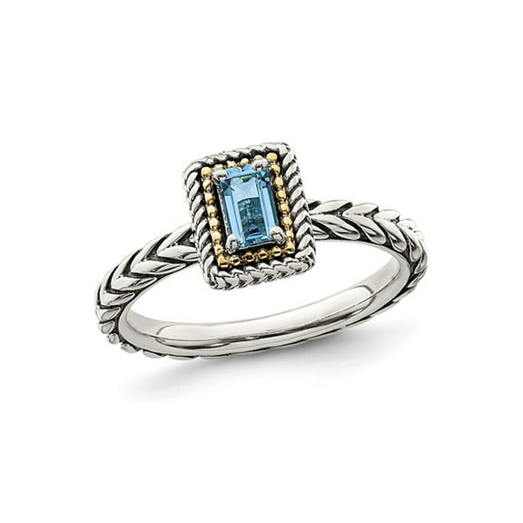2/5 Carat (Ctw) Swiss Blue Topaz Ring in Antiqued Sterling Silver with 14K Gold Accent