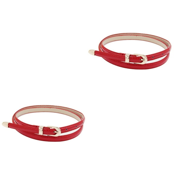 2pcs Fashion Belt Set Faux Leather Waist Belts For Dresses (Red)