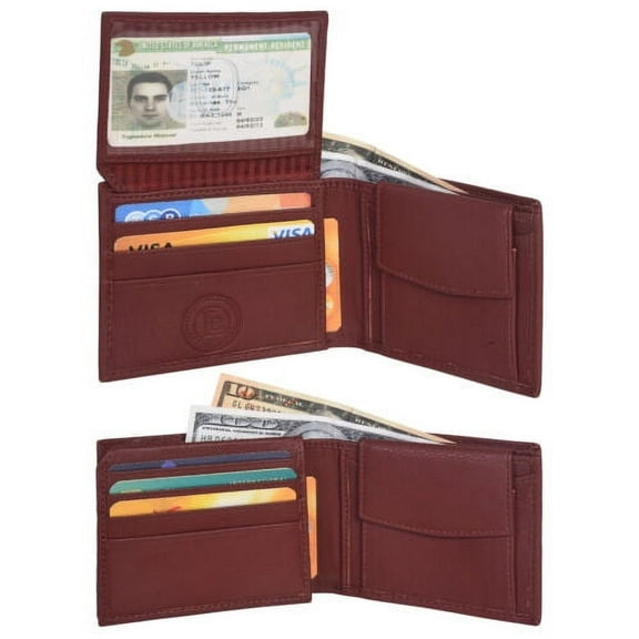 Leatherboss Minimalist Wallet Card Case with Coin Pocket - High Quality Leather, Brown