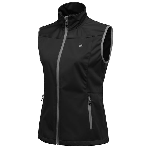 Women's Lightweight Softshell Vest, Windproof Sleeveless Jacket for Running Hiking Travel, Black XS