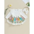 thumbnail image 2 of Bagilaanoe Newborn Baby Girl Rompers Dress Floral Embroidery Long Sleeve Bodysuit + Headband 3M 6M 9M 12M 18M Infant Tulle Patchwork A-line Princess Dresses, 2 of 9