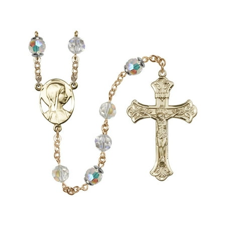 Swarovski Crystal Crucifix - 14k Yellow Gold Filled Rosary 8mm Crystal Swarovski Capped Our Father Aurora Borealis Crucifix 1 7/8 x 1 1/8 Novena medal