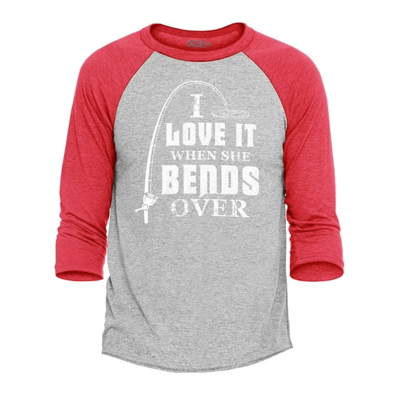 Shop4Ever Men's I Love It When She Bends Over Raglan Baseball Shirt X-Large Heather Grey/Red