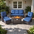 thumbnail image 2 of Bellefurn 7 Pieces Patio Furniture Sets with Fire Pit Table and Swivel Rocking Chairs,High-Back Rattan Patio Outdoor Conversation Set with 3-Seat Sofa,Ottoman & Side Table for Porch Backyard, 2 of 13