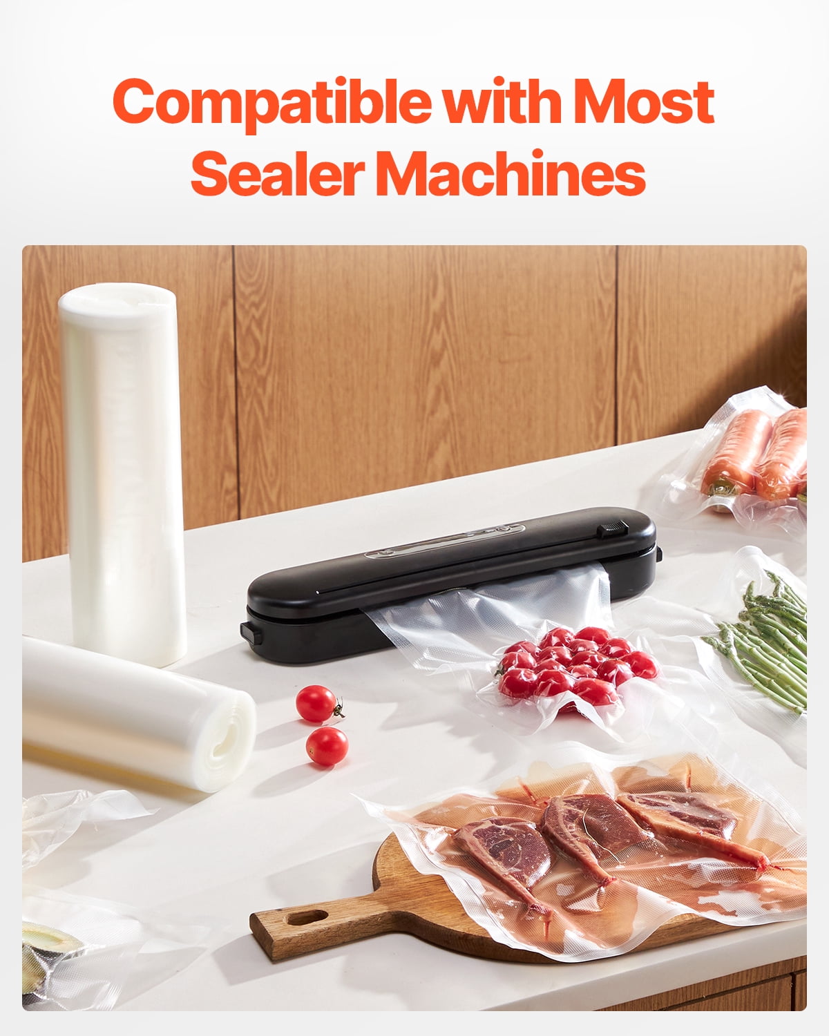 VEVOR Vacuum Sealer Bags, 2 Rolls 11 In x 50 Ft, Non-BPA Food Grade Seal A Meal Bags, Customizable Freezer-friendly Vac Sealing Bag for Food Saver,Food Storage Vacuum Bags for Meal Prep or Sous Vide