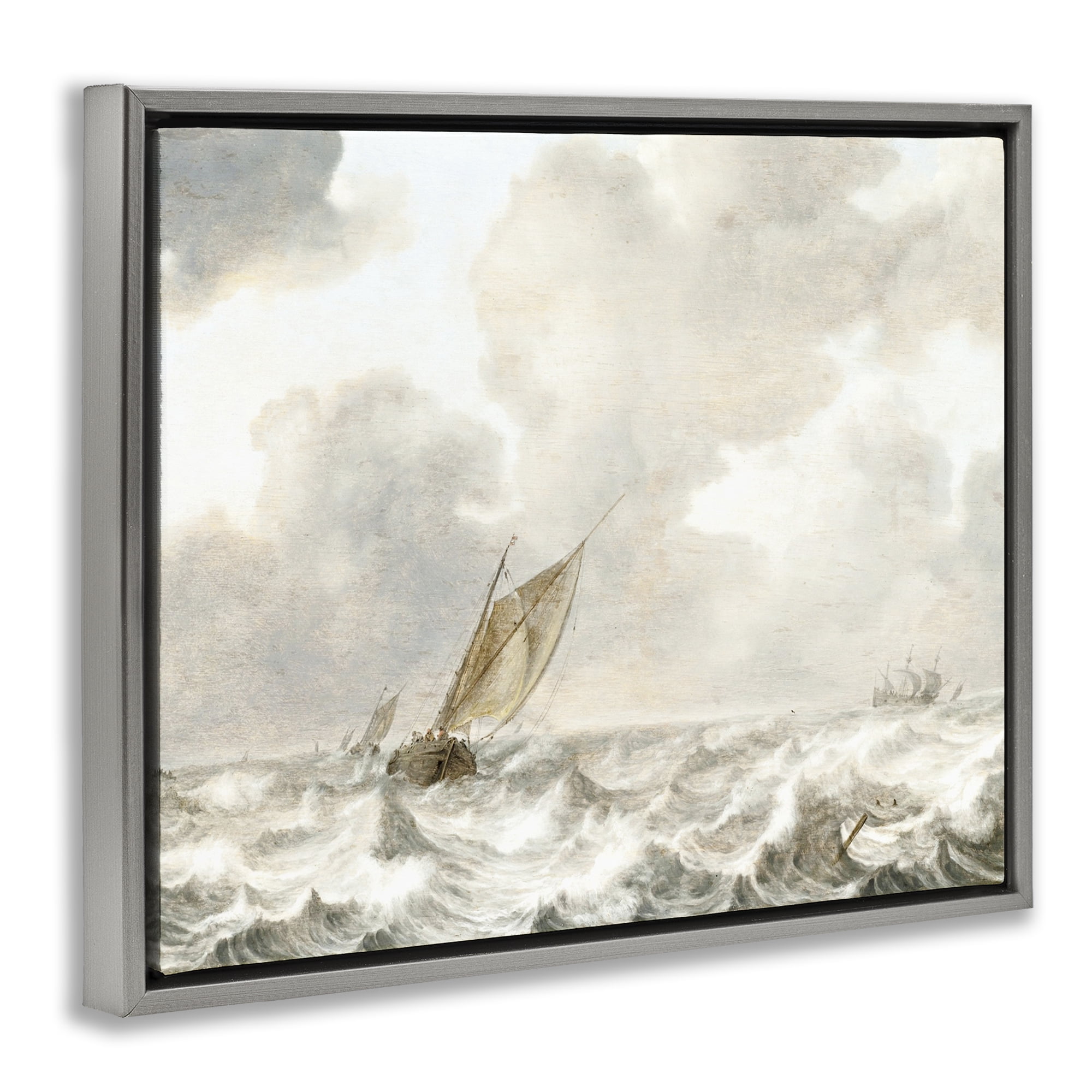 Stupell Industries Vintage Stormy Seas Gray Framed Floater Canvas Wall Art, design by Leah Straatsma