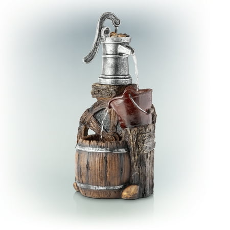Wave Wall Fountain - Alpine Corporation Outdoor 3-Tier Old-Fashioned Pump Barrel Fountain