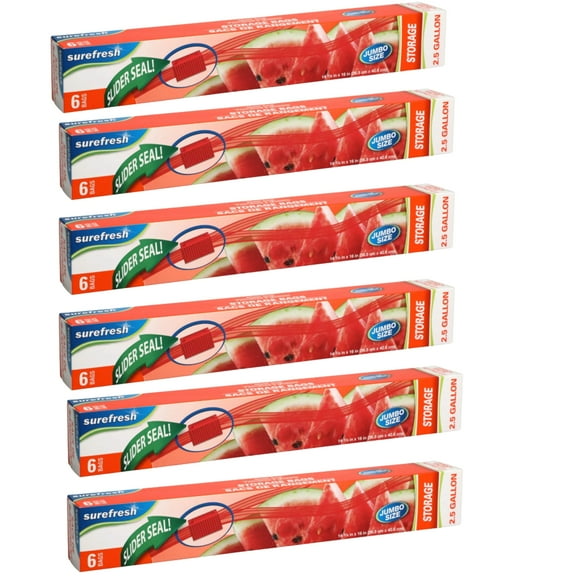 Slider Jumbo Storage Bags 2.5 Gallon Leakproof Thick Clear Plastic Bag Food-Safe Sealable Baggies for Meal Prep, Food Storage, Brining, Closet Organization Set of 6 Bundle with Oggetto