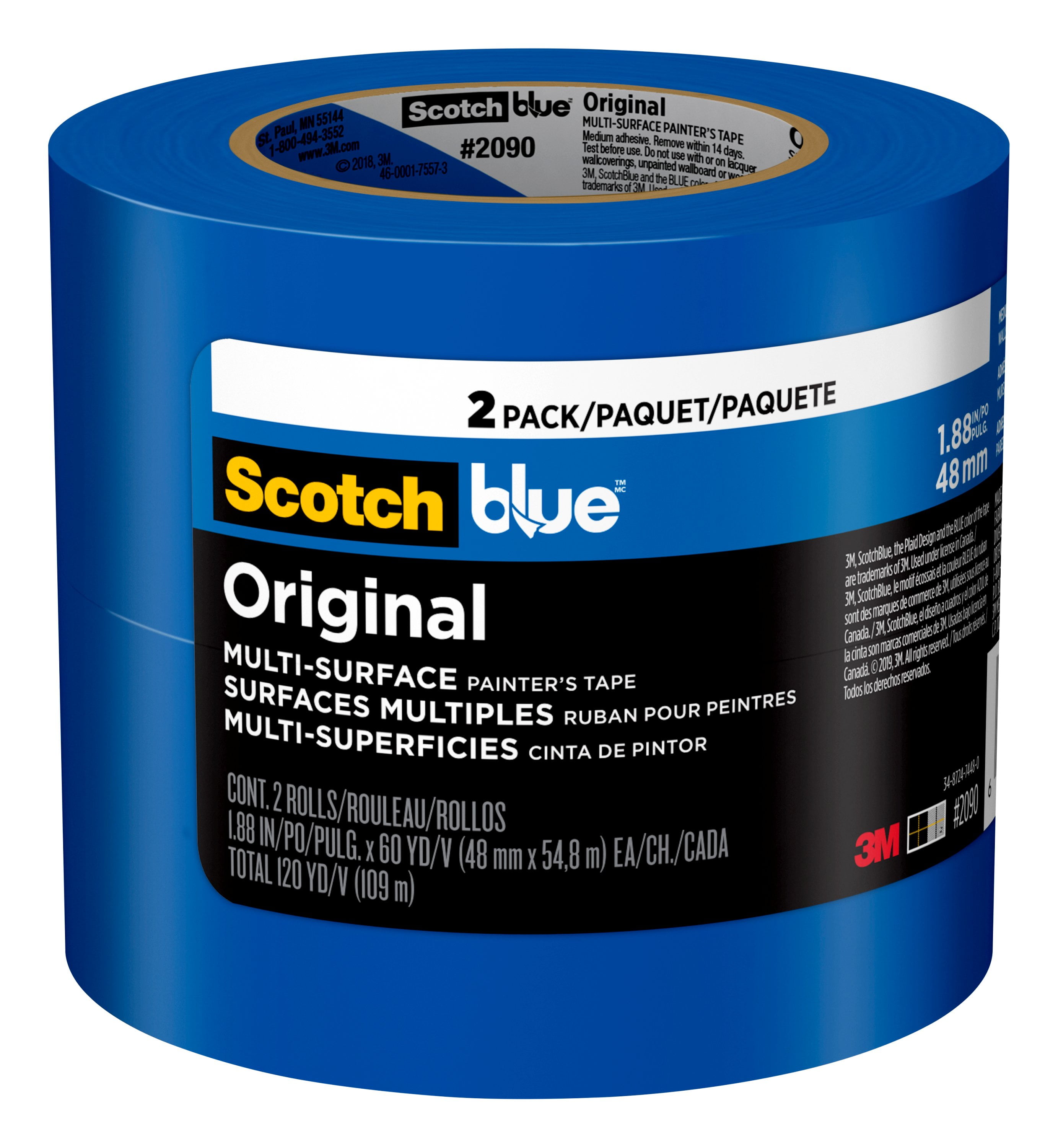 ScotchBlue Original Painter's Tape, Blue, 1.88 in x 60 yd, 2 Rolls