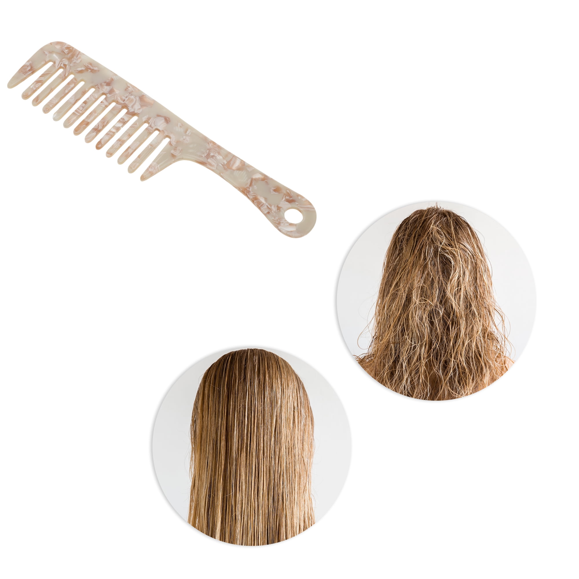 Unique Bargains 1 Pc Marble Handle Hair Comb for All Hair Types Styles Beige, Coffee Color