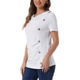 thumbnail image 4 of INSPIRE CHIC Women's Short Sleeve Button Decor Ruched Front Casual  Basic T-shirt S White, 4 of 6