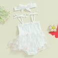 thumbnail image 2 of Musuos Newborn Girl Summer Outfit, 3M-24M Tie-up Sleeveless Pleated Butterfly Tulle Patchwork Romper Dress with Hairband, 2 of 7