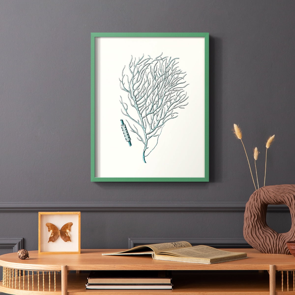Antique Coastal Coral I Framed Print in Green Solid Wood Framed Print No Nail Hanging