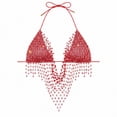 thumbnail image 4 of Miqool Women's Glitter Rhinestone Sequin Halter Tops Backless Sleeveless V Neck Asymmetrical Dance Bikini Bra Top Festival Rave Party Crop Tops, 4 of 6