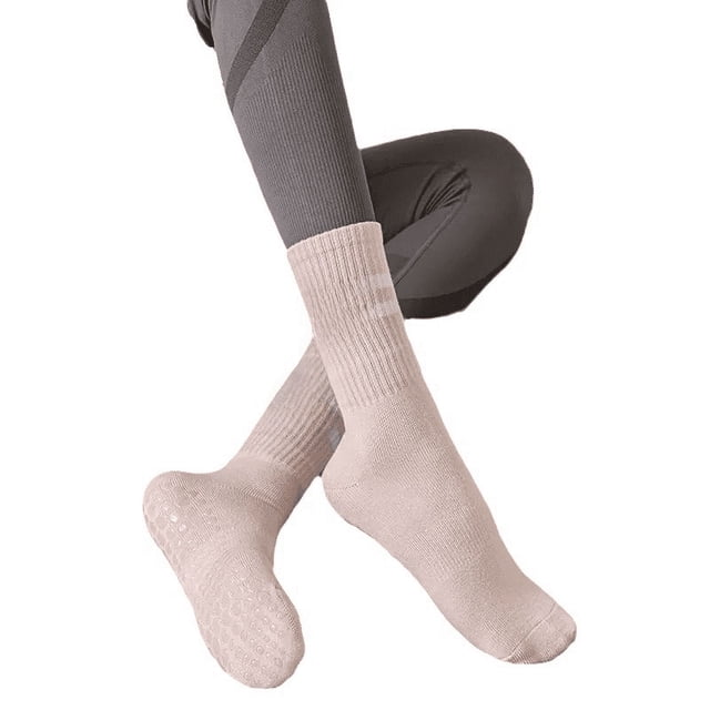 Calcetines de mujer hasta media pantorrilla, calcetines profesionales antideslizantes de silicona para interiores, calcetines deportivos de color sólido para mujer para fitness y pilates