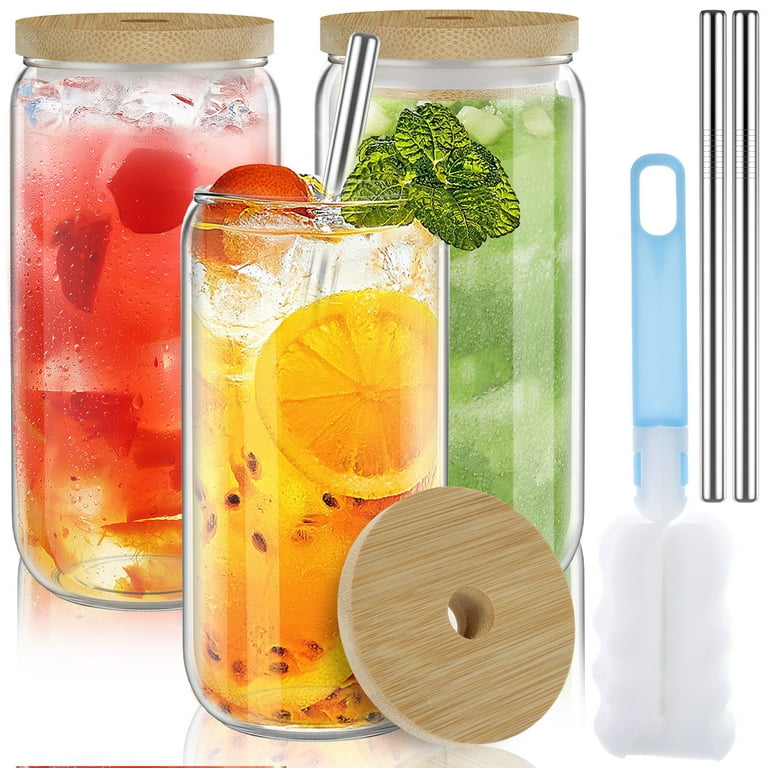  AGH 16oz Sublimation Glass Cups Color Changing Cups with Bamboo  Lids and Straws, 5 Pcs Beer Can Glass Straight Sublimation Glass Tumbler,  BPA-Free Glass Coffee Cups, Can Shaped Glass Cups 