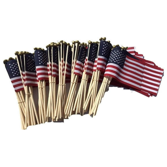 Lot of -100-4x6 Inch US American Hand Held Stick Flags Safety Top Made in The USA